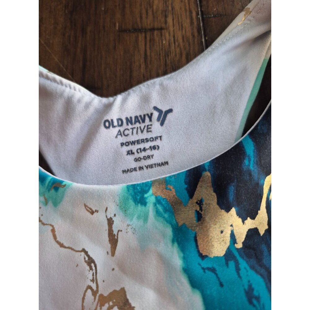 Old Navy Active XL Sports Bra & Leggings Set Blue Gold Marble Print - Picture 4 of 5